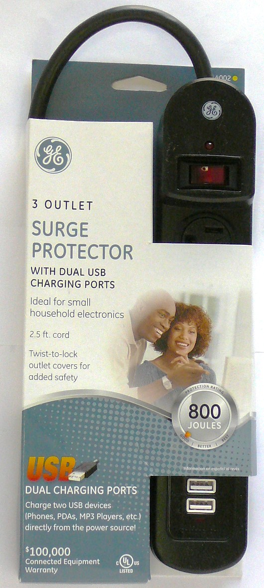   14002 3 Outlet Surge Power Strip with USB Charger 043180140029  