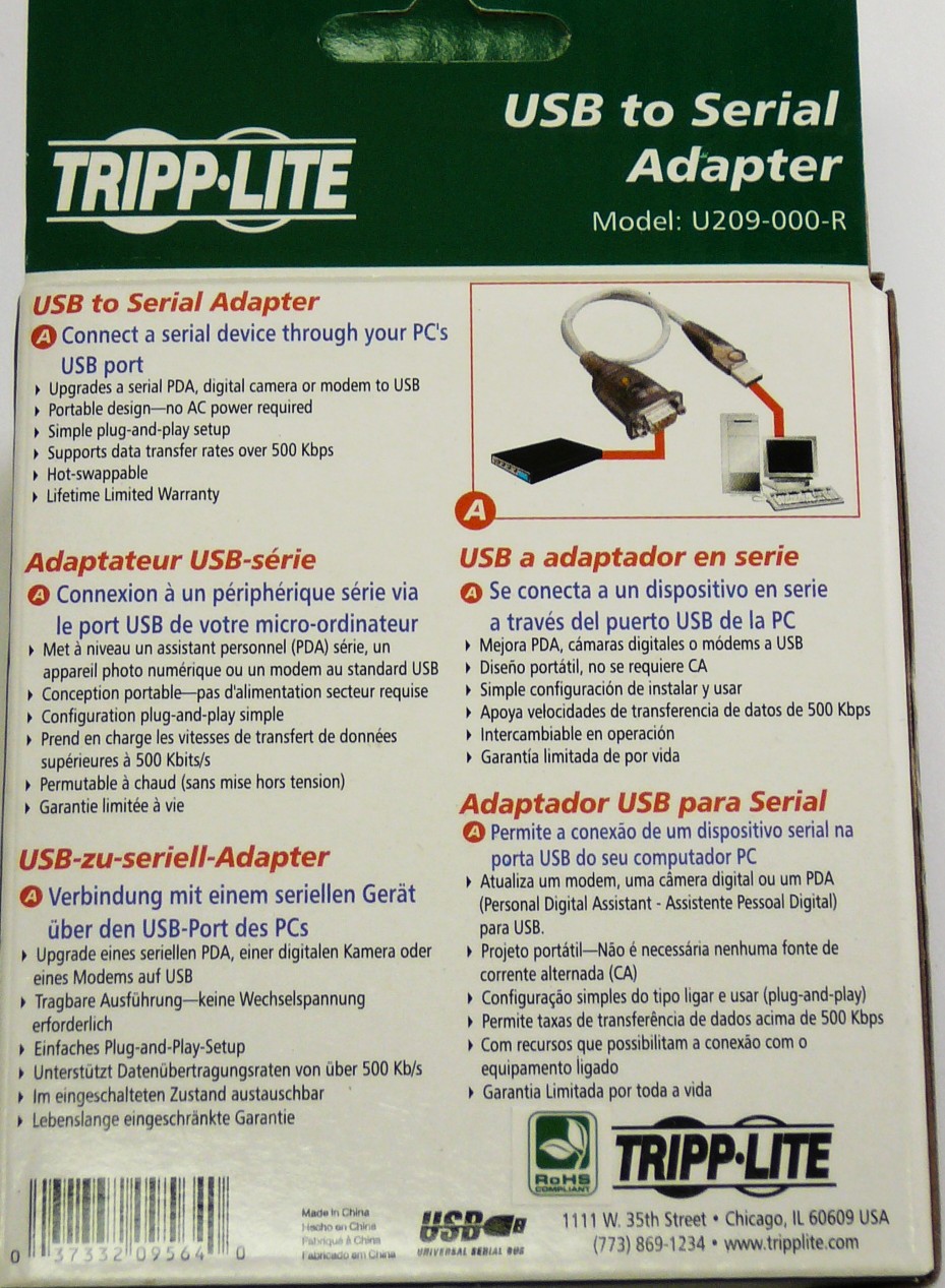 TRIPP LITE U209-000-R USB to Serial RS-232 DB9M Adapter, 17